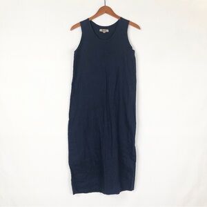 Flax Sleeveless Linen Midi Dress Size‎ P/6 Navy Blue Shift